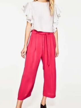 Zara High-Waist Tie-Belt Wide Leg Pants